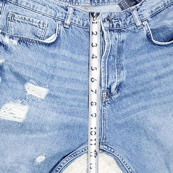 Zara Man Jeans Men 34 Blue Slim Tapered Distressed Embroidered Patchwork Denim - Picture 14 of 16